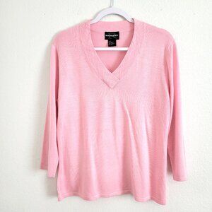 Requirements Sweater Soft Pink Beaded Long Sleeve V Neck Size L